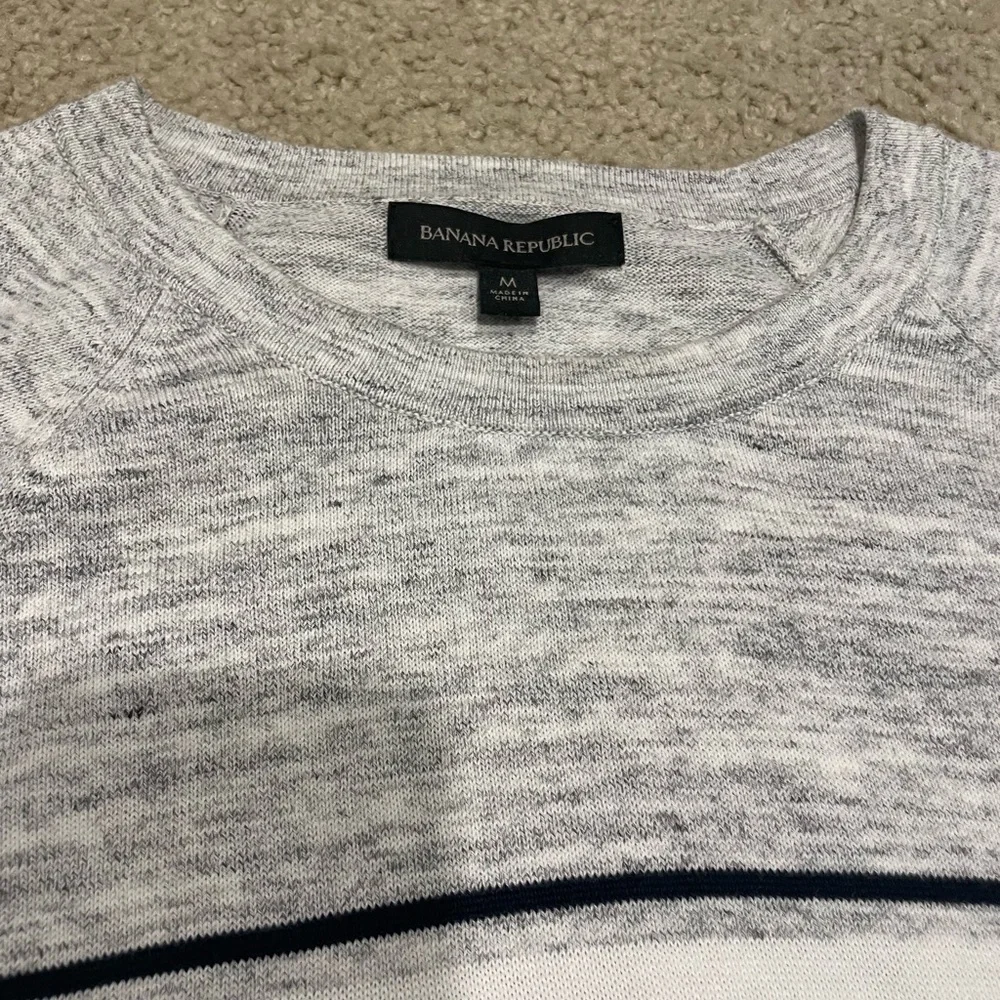 Banana Republic | Men’s Gray and Yellow Striped Sweater | size M | 100% cotton - Picture 3 of 5